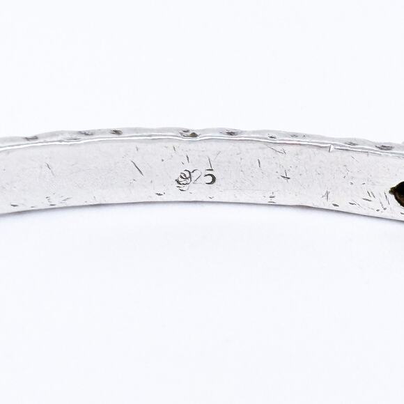 Vintage Sterling Silver 925 Hammered Cubic Zirconia Station Bangle Bracelet 8" - Picture 3 of 7